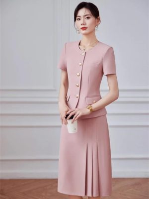 61DEYBemBSL.jpg Women's Two-Piece Short-Sleeved Blazer Long Skirt Showing Elegant Temperament