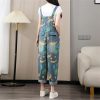 61Dx1wK4exL.jpg Women Printed Denim Overalls Sleeveless Wide Leg Denim Jumpsuits Loose Vintage Jumpsuits