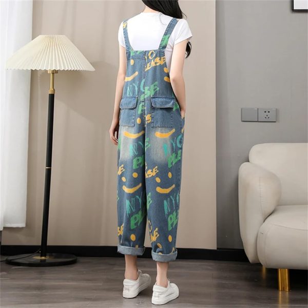 61Dx1wK4exL.jpg Women Printed Denim Overalls Sleeveless Wide Leg Denim Jumpsuits Loose Vintage Jumpsuits