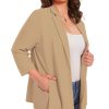 61FL6r7JLVL.jpg Womens Plus Size Blazer 3/4 Sleeve Notch Lapel Casual Work Blazers One Button Open Front Pockets Jackets (XL-5XL)