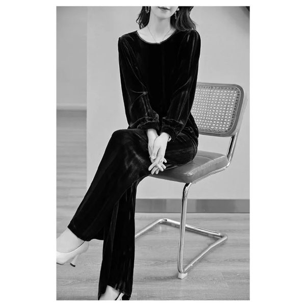 61FUOYNMHpL.jpg Women's Velvet Set - Long Sleeve Top & Trousers Premium Comfort for Daily Wear