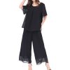 61FbgLSLVOL.jpg Women's Chiffon Summer 2 Piece Outfits Suit Blouse Top Capri Wide Leg Dress Casual Business Pants Sets