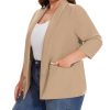 61GftAEcA1L.jpg Plus Size Blazers for Women Casual Work Office 3/4 Sleeve Open Front Cardigan Suit Jacket Blazer with Pockets