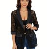 61HRshi5GEL.jpg Women's Floral Lace Mesh One Button Lapel Neck Long Sleeve Elegant Jacket Blazer