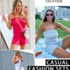 61HwqBRdvlL.jpg Womens Summer Jumpsuits Casual Loose Sleeveless Off Shoulder Elastic Waist Romper Loungewear Two Piece Outfits