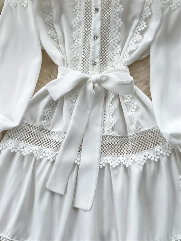61I0mIN1IL.jpg Elegant Lace Patchwork Maxi Dress Women Hollow Out Short Sleeve O Neck Lightweight Beach Dress