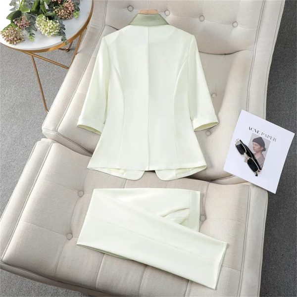 61JjKBT1kfL.jpg Women Black Beige Patchwork Jacket and Suits Pants Spring Summer Office Lady Elegant 2 Piece Sets High End Outfits