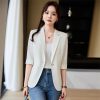 61KLwIoXcdL.jpg Women Spring Summer Elegant OL Thin Blazer Neck Half Sleeve Solid Suits Coats Office Work Jacket Tops