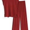 61KqjNj5v2L.jpg Lounge Sets for Women Two Piece Outfits Knit Cap Sleeve Tops Wide Leg Pleated Pants Casual Dressy Sweater Sets