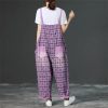 Women Vintage Printed Jumpsuits Loose Washed Denim Overalls Print Simple Rompers Pants
