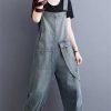 61MY-WBHLOL.jpg Womens Blue Vintage Big Pockets Streetwear Overalls Long Jumpsuit Loose Rompers Denim Jumpsuits