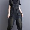 61N7nImGIjL.jpg Women Pockets Ladies Long Jumpsuits Sleeveless Rompers Woman Blue Straight Jeans Jumpsuit