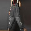 61OHhAbnj9L.jpg Women Casual Loose Cropped Denim Jumpsuits Rompers Jeans Overalls Distressed Ripped Fringed/Pockets P49