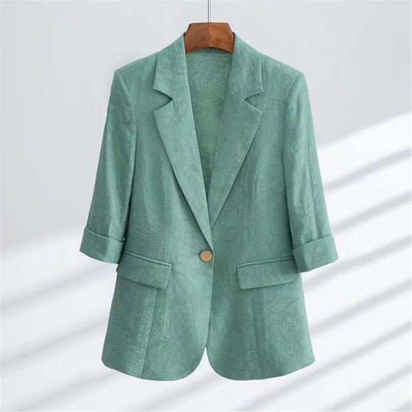 Fashion Suit Elegant Women's Summer Thin Three-Quarter Sleeves Printed Coat Straight Leg Pants Two-Piece Set