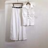 61QM8R46-LL.jpg Women's Linen Vest Set - High Waist Wide Leg Pants