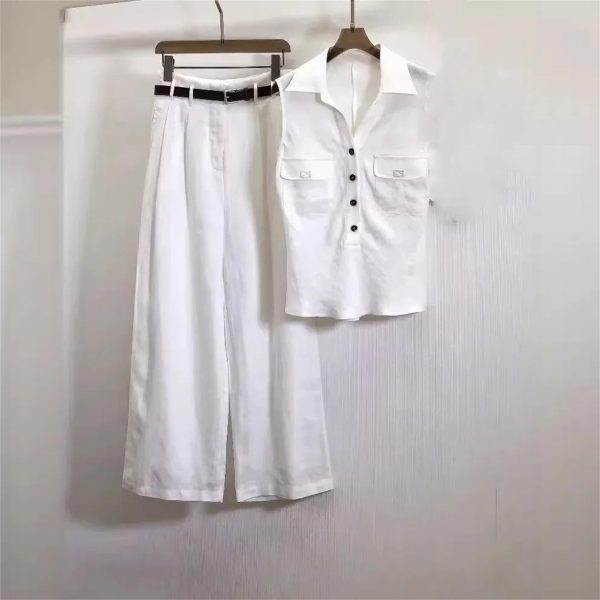 61QM8R46-LL.jpg Women's Linen Vest Set - High Waist Wide Leg Pants