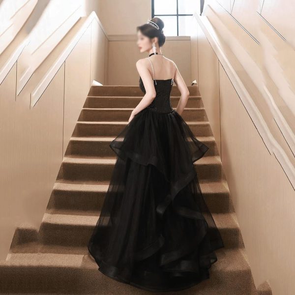 61QrhOu6xtL.jpg Black Sling Split Cocktail Evening Dress Sexy Formal Banquet Party Dress for Women