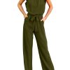 61RoeFgRVGL.jpg Jumpsuits For Women Dressy Summer One Piece Sleeveless Ruffle Mock Neck Belt Pockets Formal Wide Leg Pants Romper