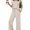 61SI2NEJQJL.jpg Two Piece Sets for Women Summer Outfits Lounge Sets V Neck Tops Wide Leg Pants Woman Vacation Travel Outfits