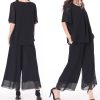 61SmfUf8msL.jpg Women's Chiffon Summer 2 Piece Outfits Suit Blouse Top Capri Wide Leg Dress Casual Business Pants Sets