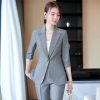 61TaQ8JtgzL.jpg Women Half Sleeve Elegant Business Suits Spring Summer Formal Uniform Designs Pantsuits Professional Blazers Trousers Sets
