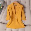 61UE2jyisGL.jpg Women's Spring Summer Half Sleeve Office Coat Top All Match Stylish Jacket Blue Blazer