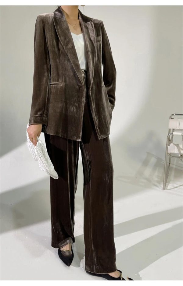 61UMj1VCfEL.jpg Plus Size Women's Velvet Suit - Business Casual Attire with Elegant Silhouette