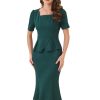 Business Skirt Set for Women's 2 Piece Outfit Short Sleeve Peplum Top Fishtail Bodycon Skirts
