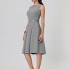 61UbjwWGSNL.jpg Women's Sleeveless Dress Zip Up Belted Fit & Flare Work Dresses