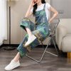 61UqfnxWlL.jpg Women Printed Denim Overalls Sleeveless Wide Leg Denim Jumpsuits Loose Vintage Jumpsuits
