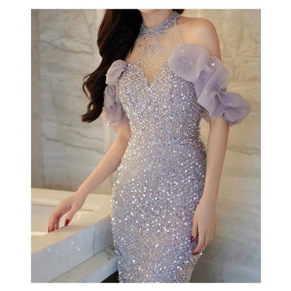 61VA4j5UrBL.jpg Sexy Halter Evening Dress for Women Versatile Formal Toasting Gown Elegant Party Dresses for Wedding
