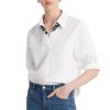 61VtUk4OmXL.jpg Business Casual Tops for Women Elegant V Neck White Dress Shirts Puff Sleeve Blouse for Work with Attached Silk Scarf