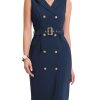 61WGq9YGPyL.jpg Women's Blazer Dresses Summer Sleeveless Notched Lapel Double Breasted Belted Work Office Dress
