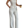 61Y2yIa8uL.jpg Women's 2 Piece Outfits V Neck Button Down Vest Tops and High Waisted Pants Set Office Work Suit