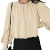 61YMc7Aaz-L.jpg Women's Tops Blouses for Women Casual Long Sleeve Shirts Crew Neck Bohemian Solid Color Spring Work Business