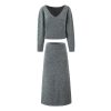 61YgT1tCSfL.jpg Women's Knit Maxi Set - Bat Wing Sleeve V-Neck Sweater & A-Line Contour Skirt in Heather Gray