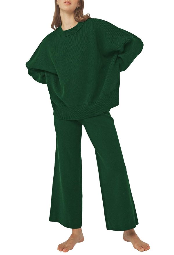 61Z8PTFWSEL.jpg Women 2 Piece Sweater Sets Long Sleeve Knit Top Matching Wide Leg Pant Knitted Sweatsuit Outfits