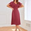 61aC7HPfnVL.jpg Women's Formal Cocktail Wedding Guest Dress for Women 2025 Short Sleeve Fit and Flare Tea Party Dresses