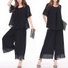 61bkNvms8TL.jpg Women's Chiffon Summer 2 Piece Outfits Suit Blouse Top Capri Wide Leg Dress Casual Business Pants Sets