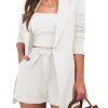 61cNTUaiOhL.jpg Women Sexy Bussiness Outfits 3 Piece Open Front Button Blazers + Crop Tops + Belted Shorts Set Jumpsuits