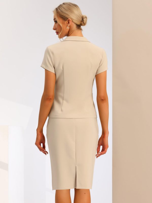 61d-bDQu5L.jpg Women's Business Skirt Suit Set Work Office Short Sleeve Blazer Jacket Pencil Skirt
