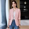 61dGyOhoYOL.jpg Women Spring Summer Elegant OL Thin Blazer Neck Half Sleeve Solid Suits Coats Office Work Jacket Tops