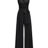 61dLrowFbL.jpg Women's Sleeveless Deep V Neck Ruched Wide Leg Jumpsuit Long Romper Belt with Pockets