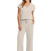 61dszydq2hL.jpg Two Piece Sets for Women Summer Outfits Lounge Sets V Neck Tops Wide Leg Pants Woman Vacation Travel Outfits