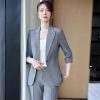 61eo8RQA5ML.jpg Women Half Sleeve Elegant Business Suits Spring Summer Formal Uniform Designs Pantsuits Professional Blazers Trousers Sets