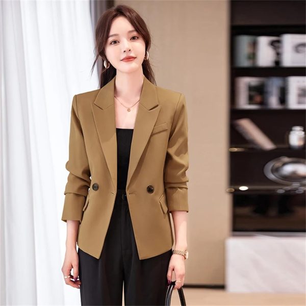 Women 2 Button Office Long Sleeve Solid Coats Turn Down Collar Vintage Jacket Loose Blazer