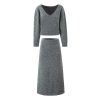 61gz318xL.jpg Women's Knit Maxi Set - Bat Wing Sleeve V-Neck Sweater & A-Line Contour Skirt in Heather Gray