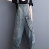 61hSKmSGexL.jpg Womens Blue Vintage Big Pockets Streetwear Overalls Long Jumpsuit Loose Rompers Denim Jumpsuits