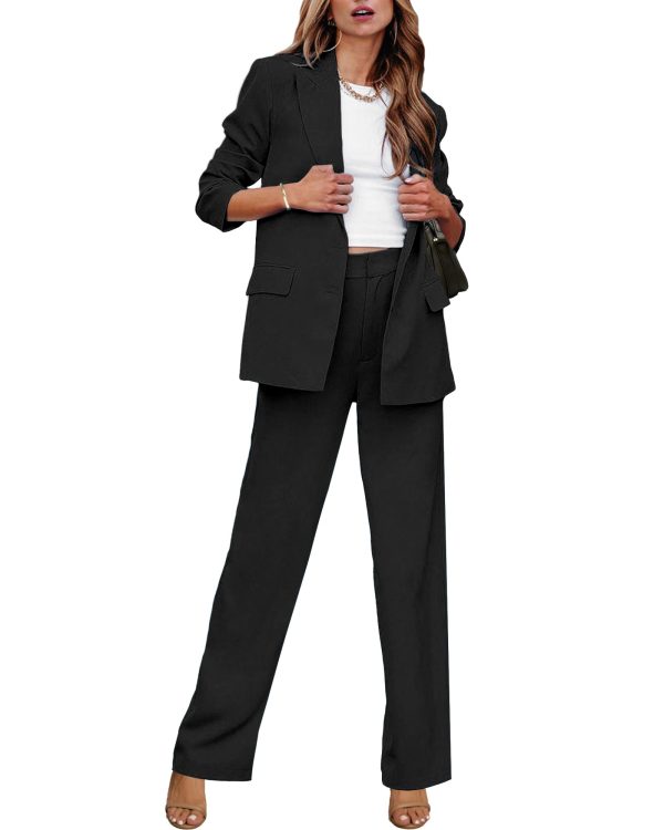 61jYbSVIdjL.jpg 2 Piece Outfits for Women Dressy Blazer Jackets High Waisted Straight Leg Pants Suits Set Business Casual Office