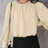 61jrAnpp0qL.jpg Women's Tops Blouses for Women Casual Long Sleeve Shirts Crew Neck Bohemian Solid Color Spring Work Business